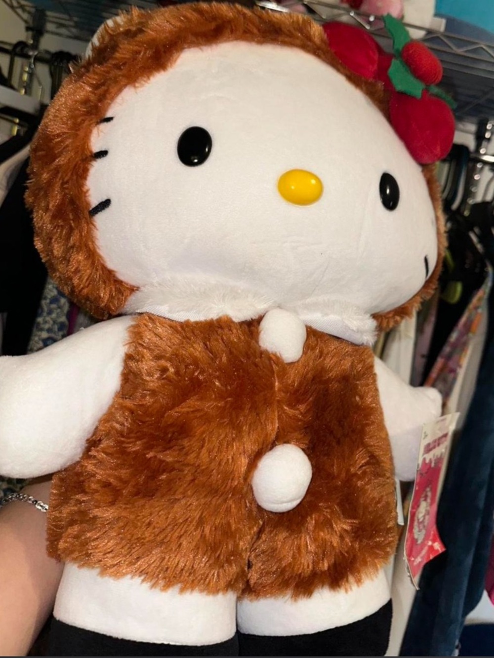 Hello Kitty Reindeer Greeter Plush with Brown Fuzzy Hood and Red Bow